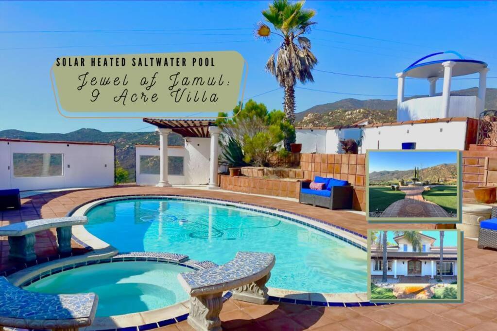 Private Home On 10 Acres - Heated Salt Pool & Jacuzzi, Mountain & City Views, Horseshoes, Basketball, Bbq, Golf Putting, Foosball, Croquet, Bose Stereo, White Cotton Bedding - Hilltop Hacienda, Pool Heat Optional Jamul Eksteriør billede